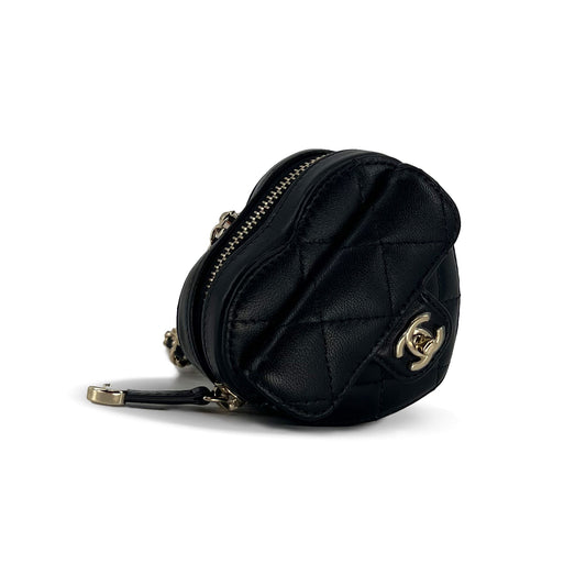 Chanel Black Heart Zipped Coin Calfskin Mini Bag