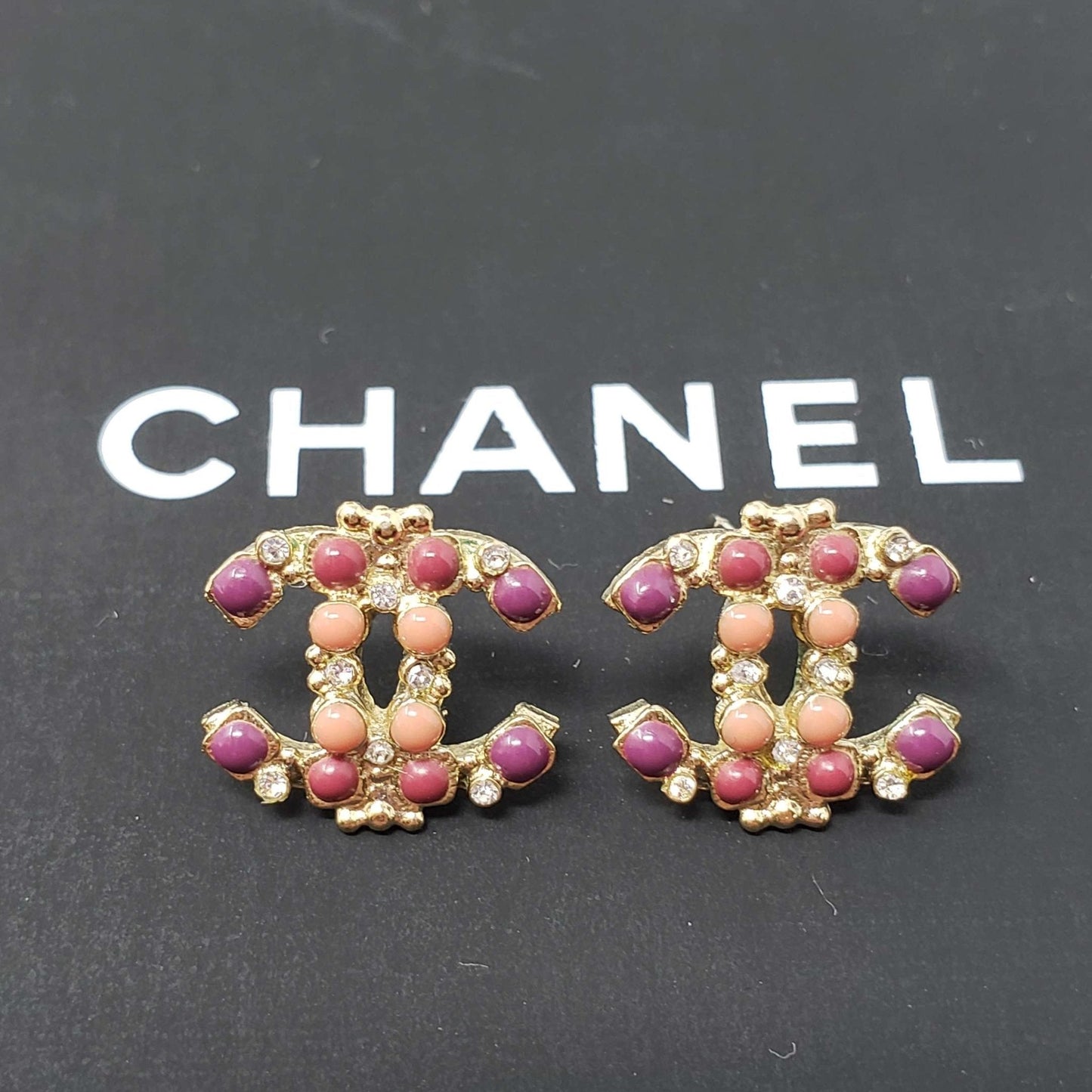 Chanel CC Goldish Earrings with stone