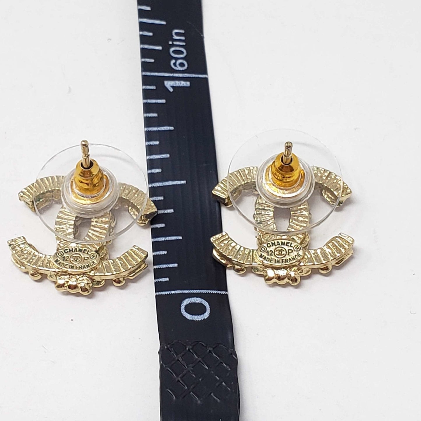 Chanel CC Goldish Earrings with stone