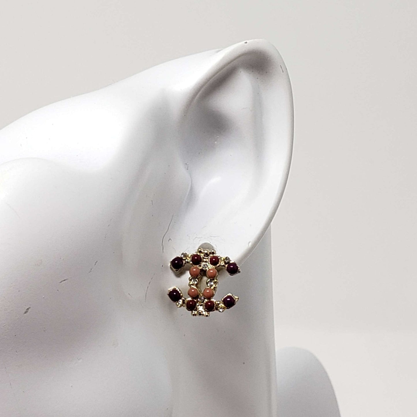 Chanel CC Goldish Earrings with stone