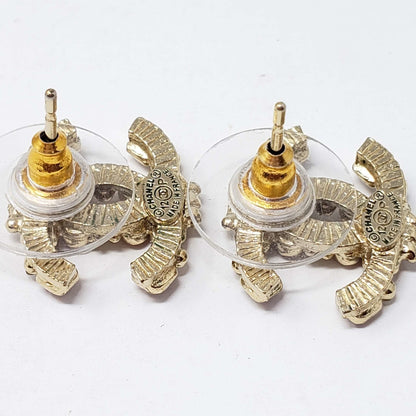 Chanel CC Goldish Earrings with stone