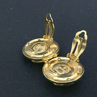 CHANEL CC Logo Gold Tone Pearl Earrings