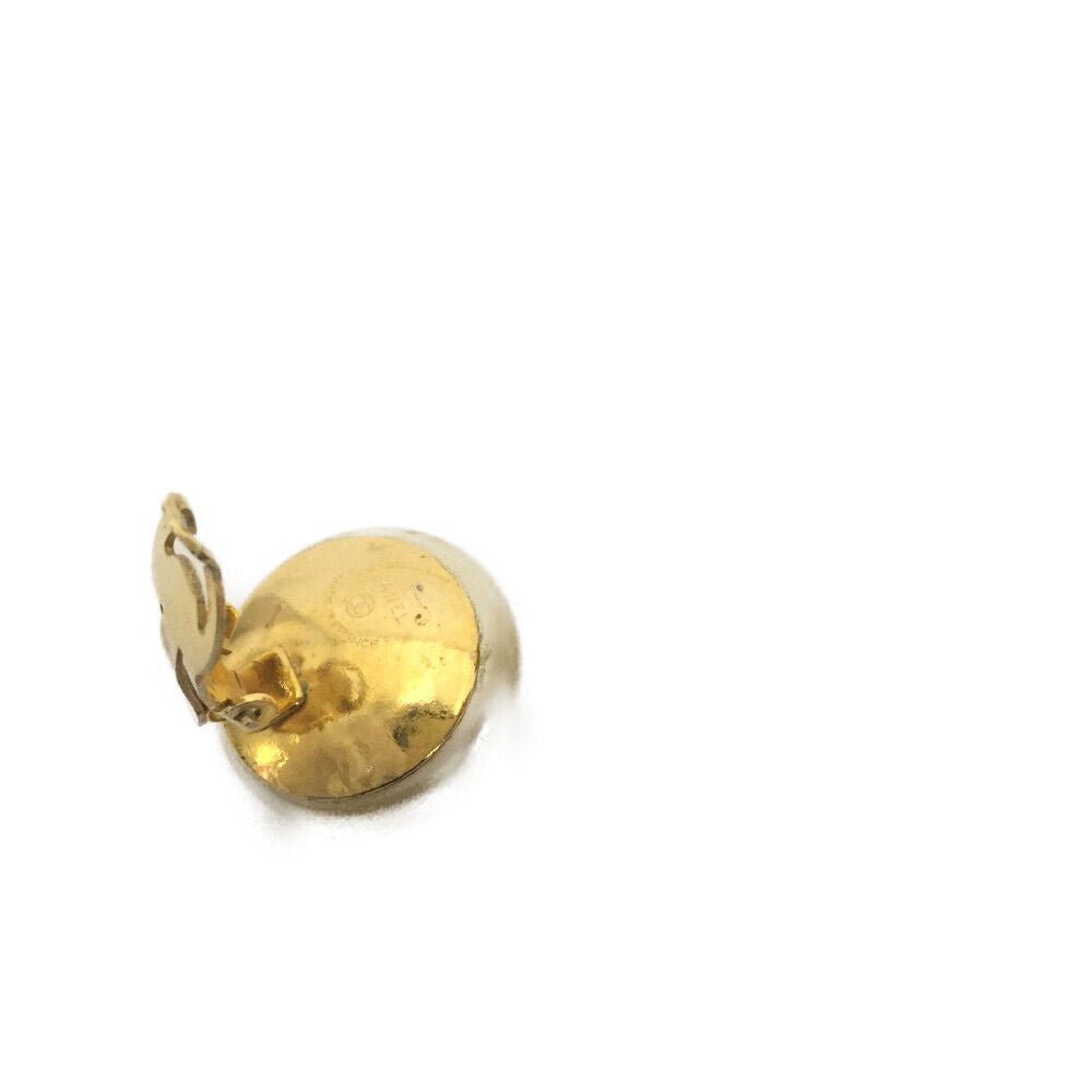 CHANEL CC Logo Pearl Ball Shape Gold Tone Earrings