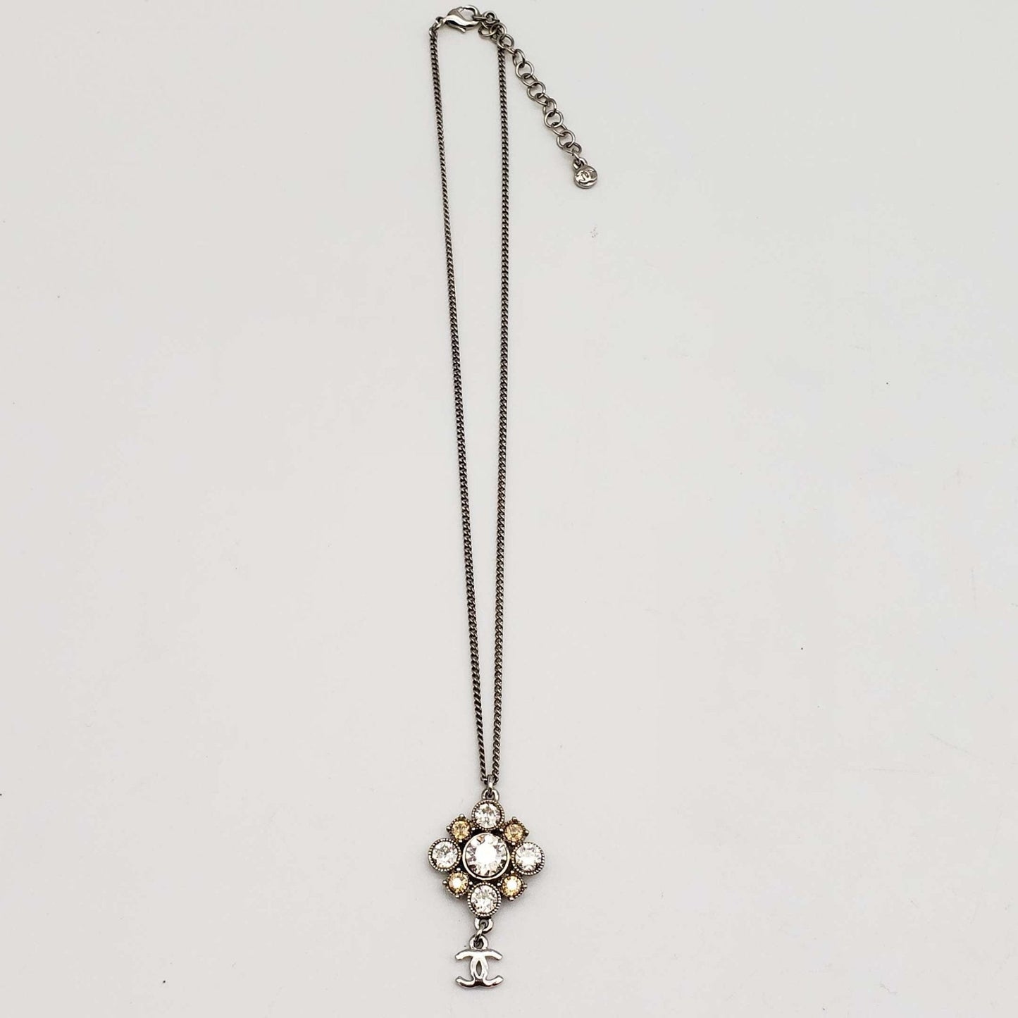 CHANEL CC with stone Necklace Silver Color