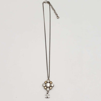CHANEL CC with stone Necklace Silver Color