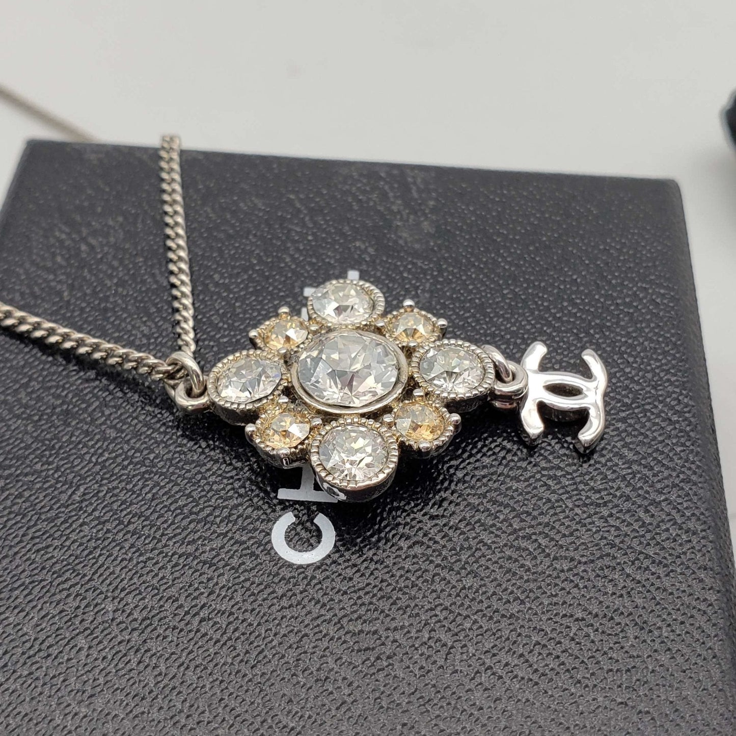 CHANEL CC with stone Necklace Silver Color