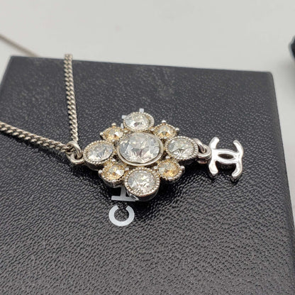 CHANEL CC with stone Necklace Silver Color