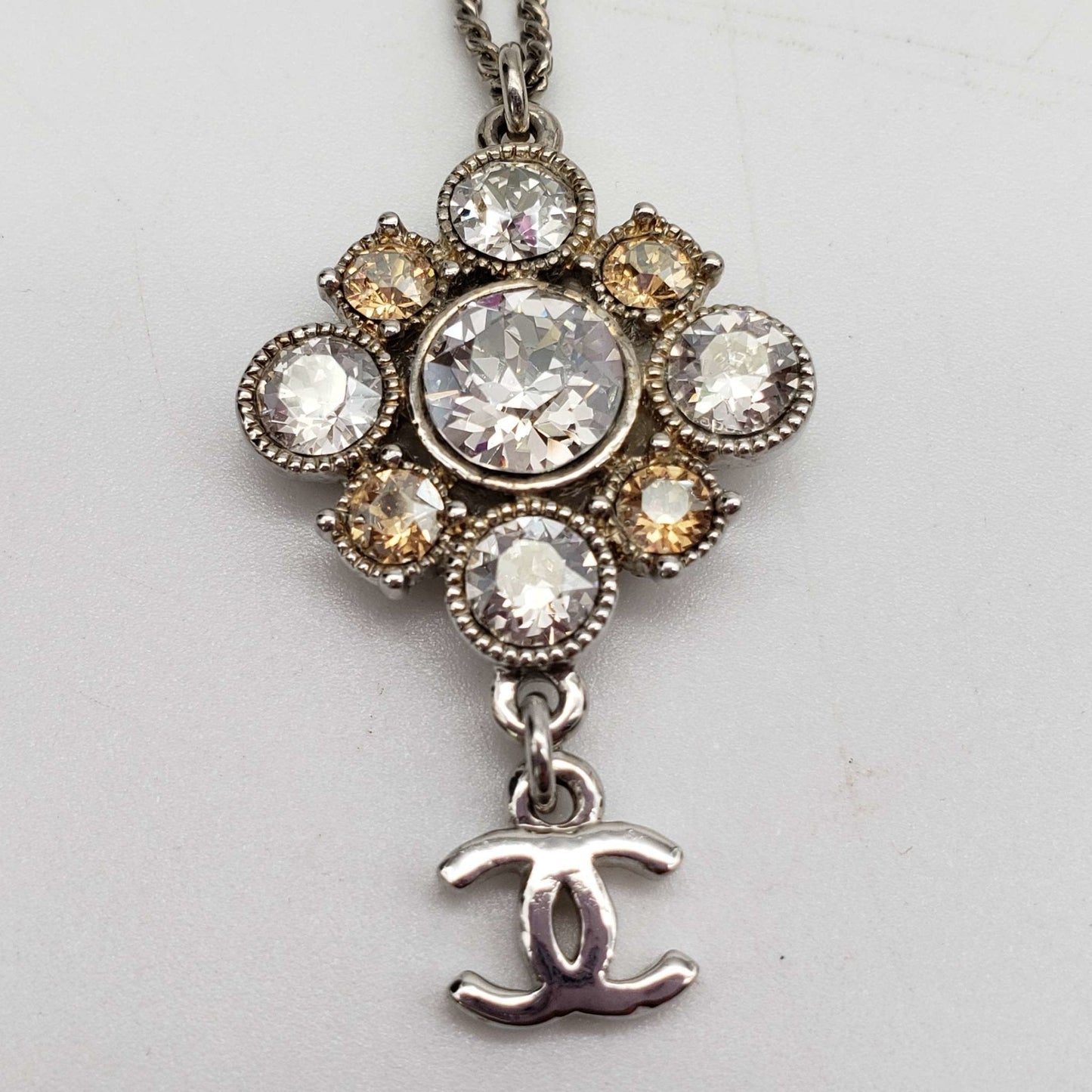 CHANEL CC with stone Necklace Silver Color