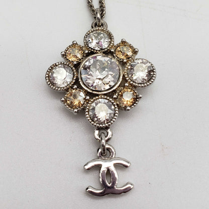 CHANEL CC with stone Necklace Silver Color
