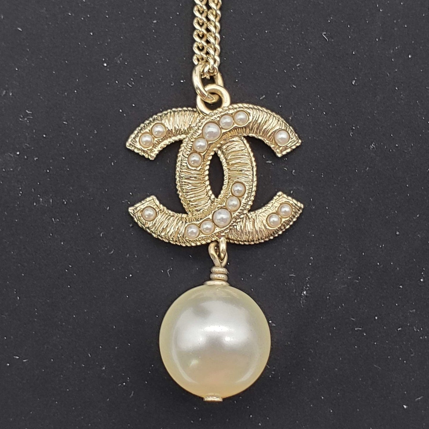 CHANEL Pearl Goldish Color Necklace Adjustable Sizes