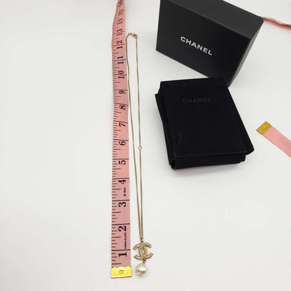 CHANEL Pearl Goldish Color Necklace Adjustable Sizes