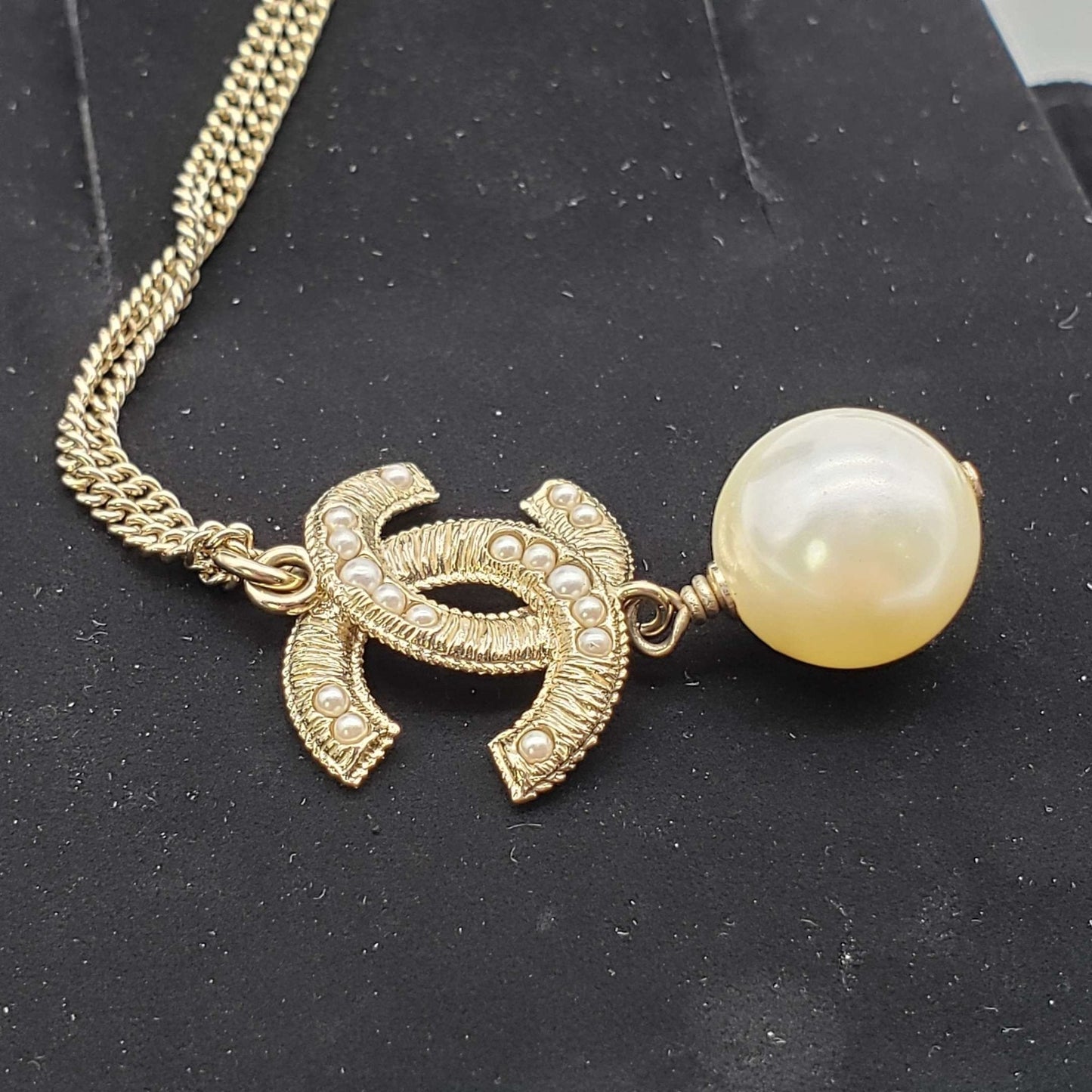 CHANEL Pearl Goldish Color Necklace Adjustable Sizes
