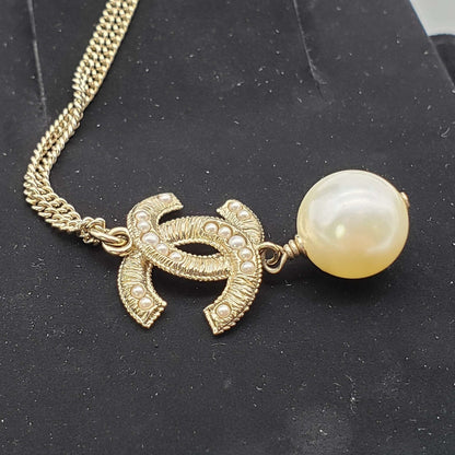 CHANEL Pearl Goldish Color Necklace Adjustable Sizes