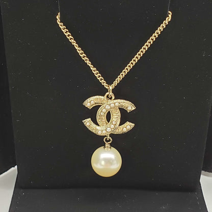 CHANEL Pearl Goldish Color Necklace Adjustable Sizes