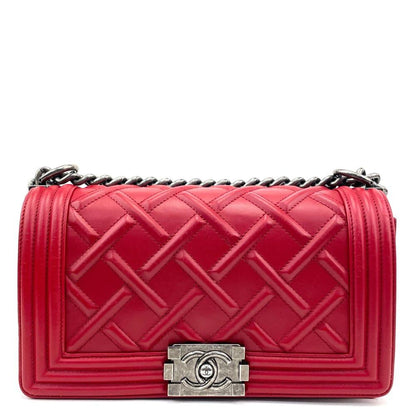 CHANEL 2012-2013 Quilted Embossed Medium Boy Bag - Red - OUTLET ITEM FINAL SALE