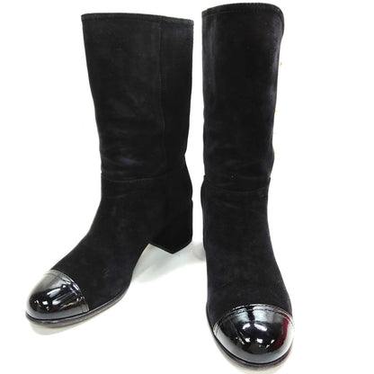 Chanel Tall Boots Women Black Suede Leather