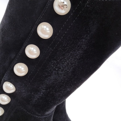 Chanel Tall Boots Women Black Suede Leather