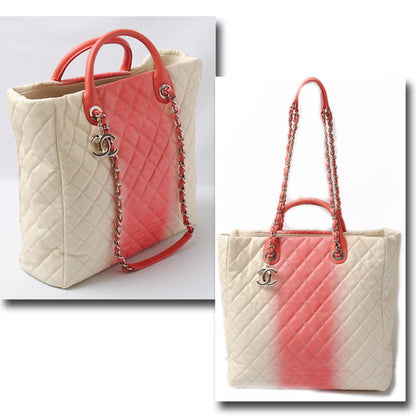 Chanel Caviar Skin 2way Tote/Shoulder Bag Coral Pink/Ivory