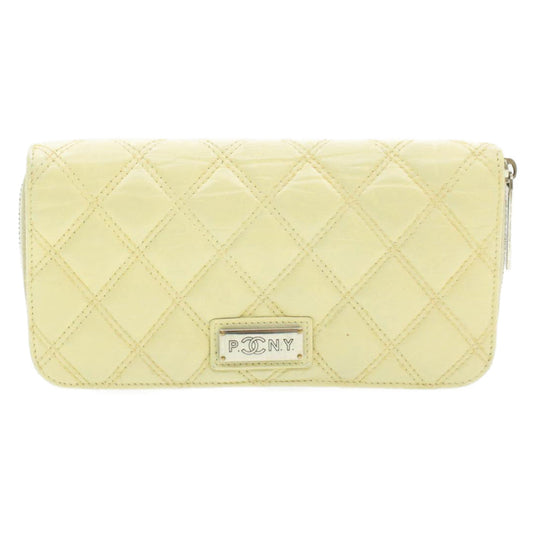 CHANEL Matelasse Zippy Long Wallet Beige CC cr619