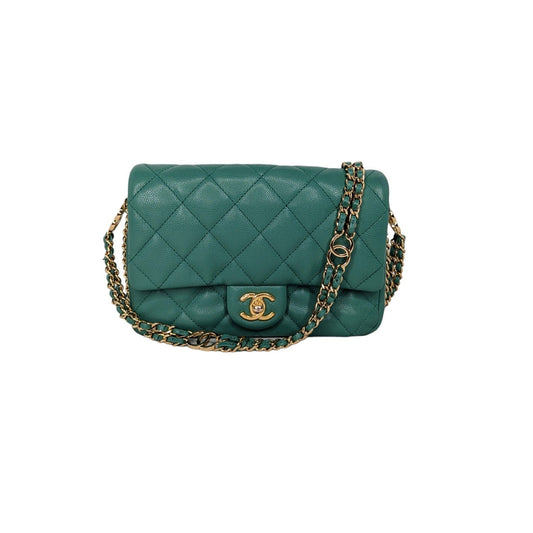 Chanel 2023 Green Grained Calfskin Quilted Mini CC You Flap