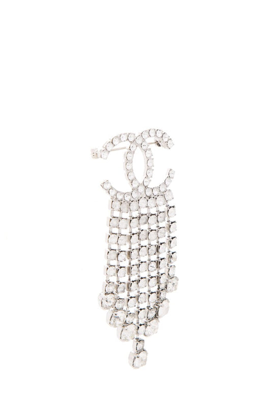 Chanel Silver Crystal Logo Brooch NWT