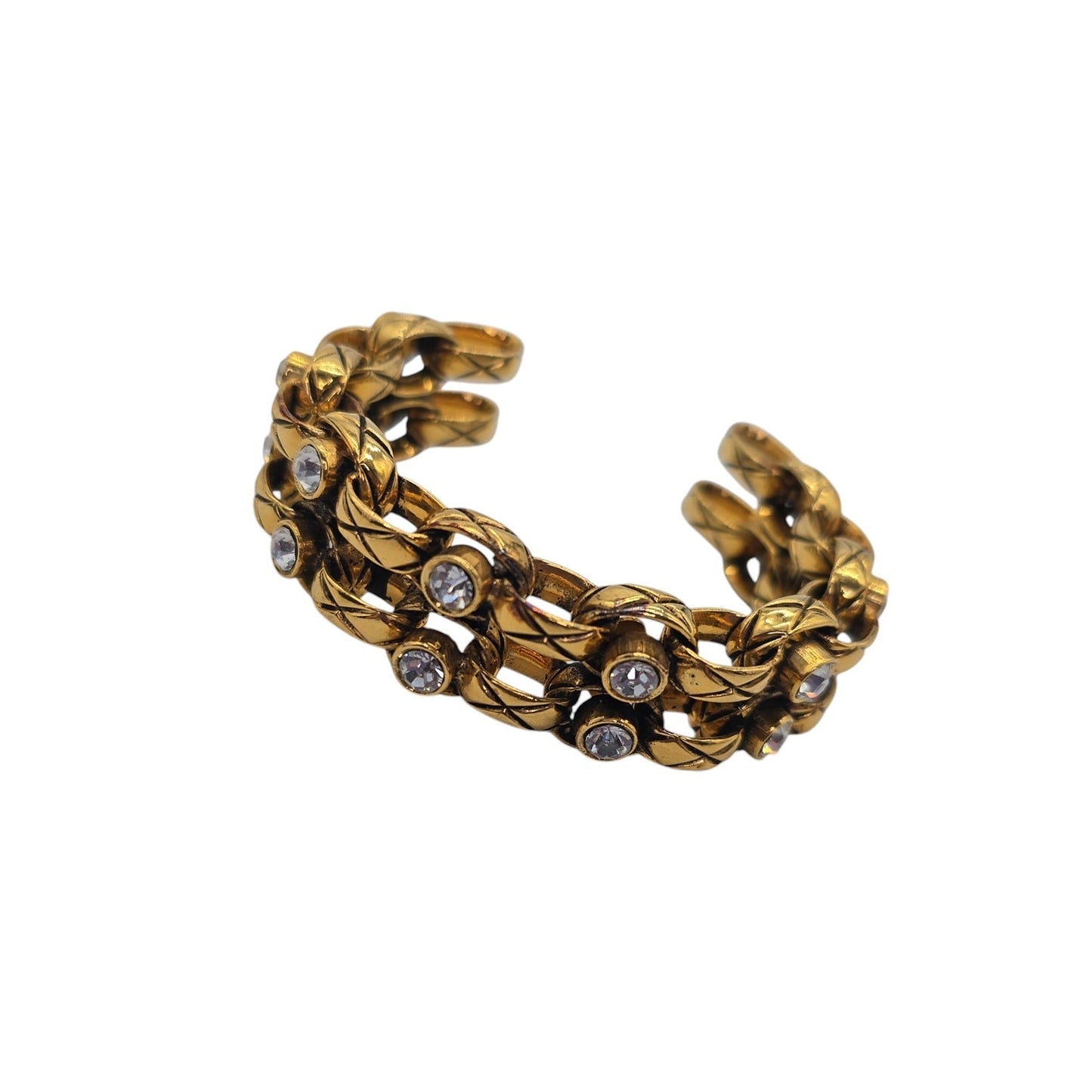 CHANEL Vintage Strass Quilted Chain Link Cuff Bracelet