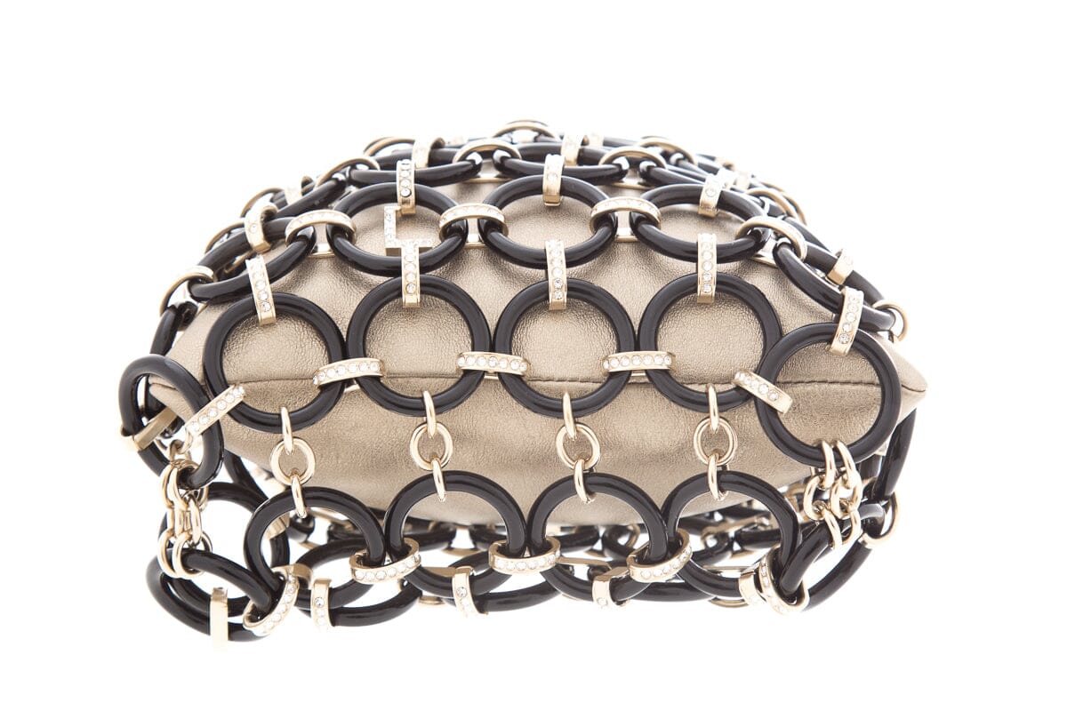 Chanel 2018 Limited Edition Black & Gold Leather & Chain Ring Cross-Body