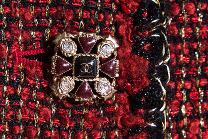 Chanel Red/Black Metallic Fantasy Tweed Blazer SZ 48