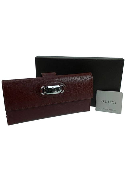 Gucci Antique Metal Logo Long Wallet Dark Wine