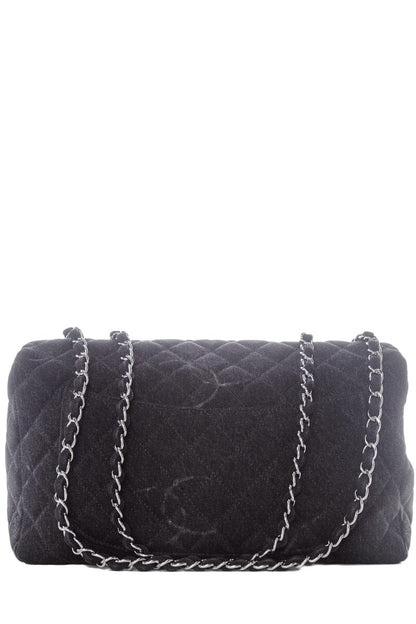 Chanel Black Denim Single Flap Jumbo SHW Handbag