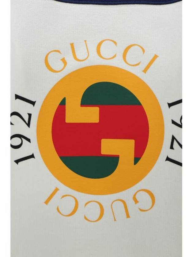 Gucci 1921 Logo Print Cotton Jersey Sweatshirt Ivory Blue