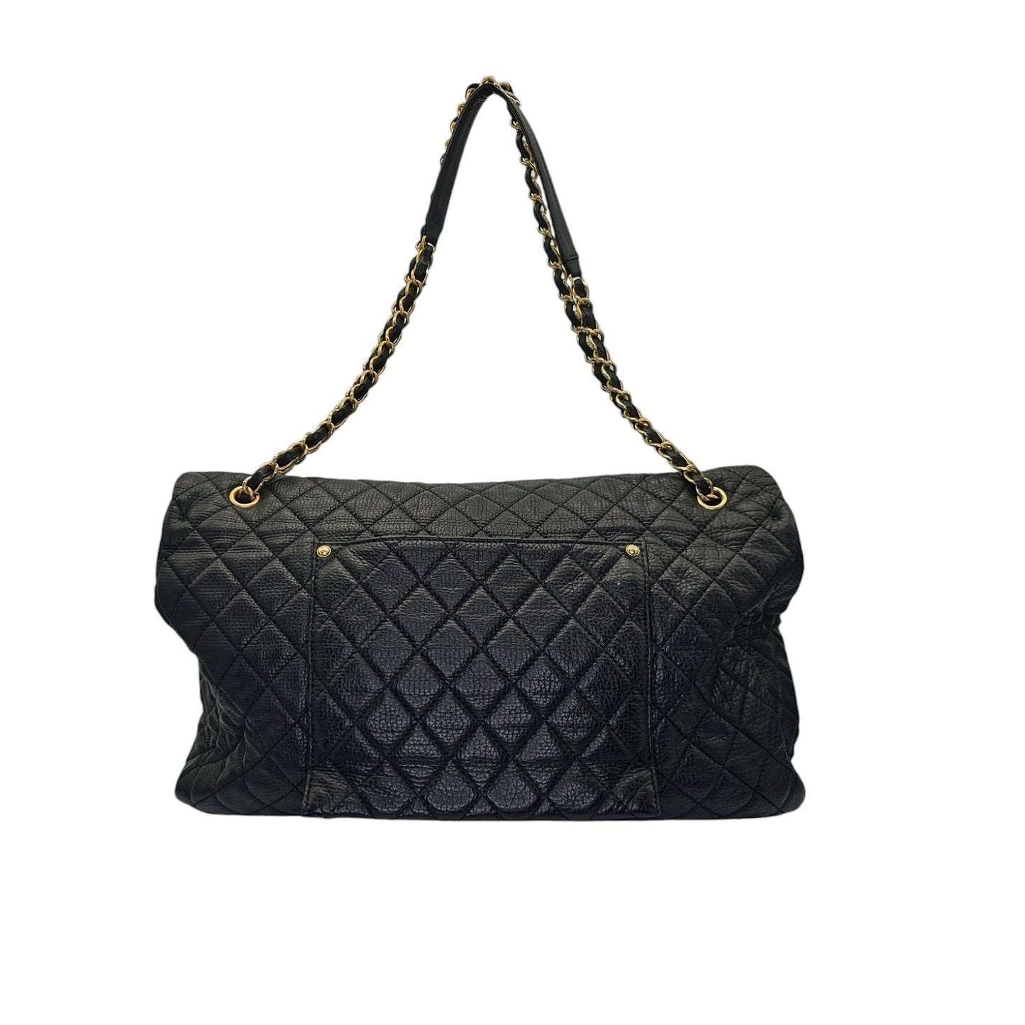 Chanel 2018 Calfskin Quilted XXL Travel Flap Bag Black