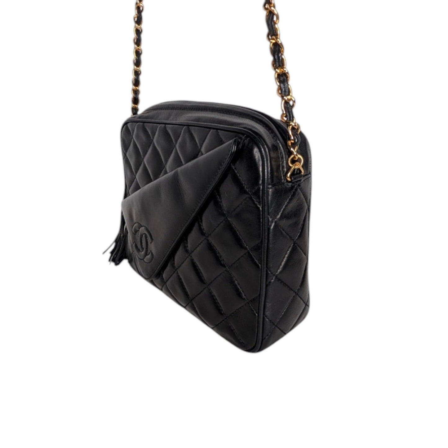 Chanel Vintage Black Quilted Lambskin CC Camera Bag