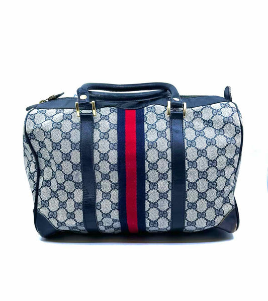 GUCCI Boston Navy, Cream Coated canvas Monogram Handbag
