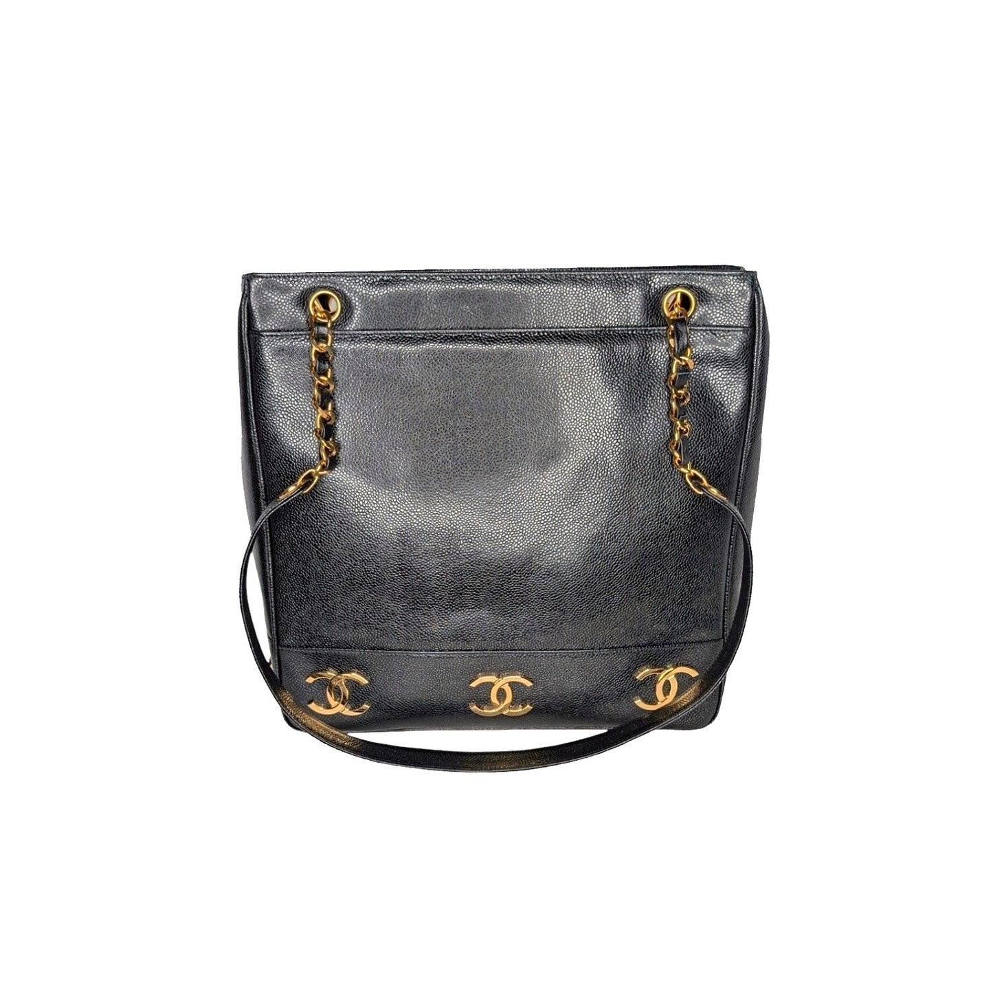 Chanel 90s Black Caviar Triple CC Shopping Tote
