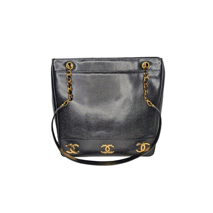 Chanel 90s Black Caviar Triple CC Shopping Tote