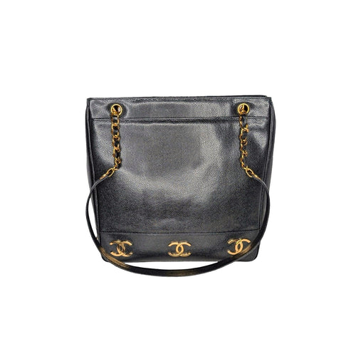 Chanel 90s Black Caviar Triple CC Shopping Tote