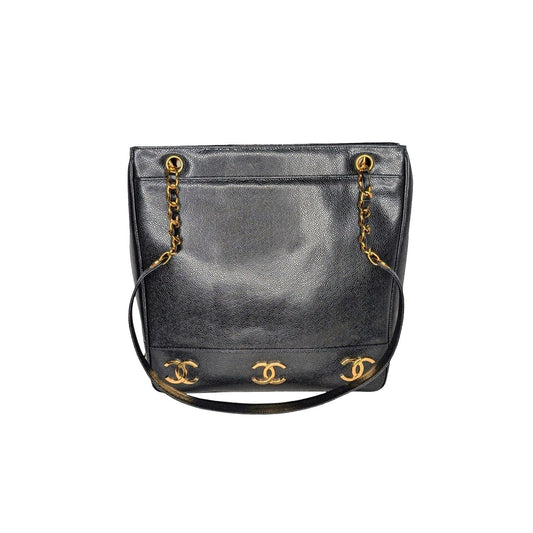 Chanel 90s Black Caviar Triple CC Shopping Tote