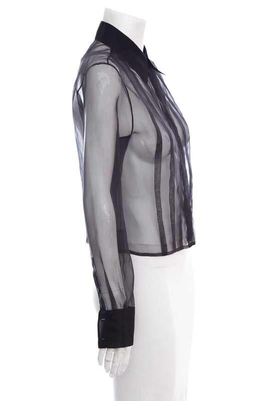 Chanel Black Silk Long Sleeve Mesh Blouse SZ 36
