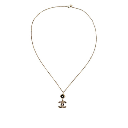 Chanel CC Logo Flower Black Bead Faux Pearl Necklace