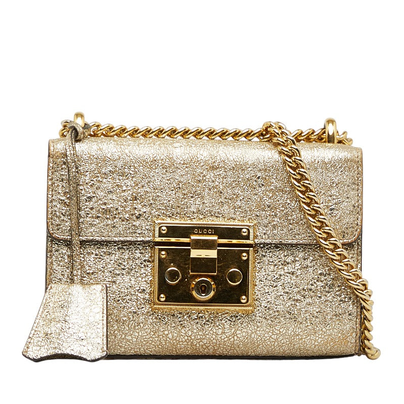 Gucci Chain Shoulder Bag 409487 Gold Leather Ladies