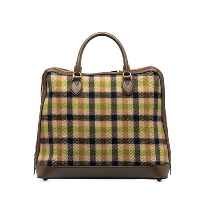 Gucci Check Horsbit Handbag Shoulder Bag 2WAY 621640 Brown Green Leather Wool  Gucci