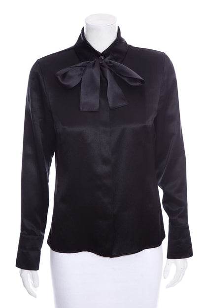 Chanel Black Silk Satin Blouse SZ 38