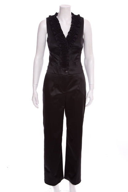 Chanel Black Satin Sleeveless Ruffle Jumpsuit SZ 38