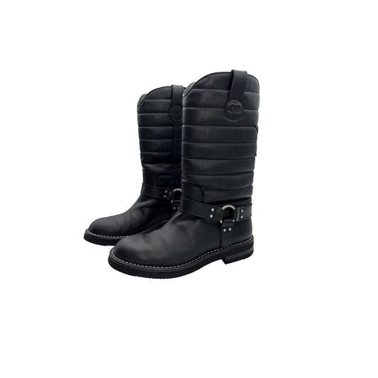 Chanel Quilted Calfskin Star Biker Boots Sz 40