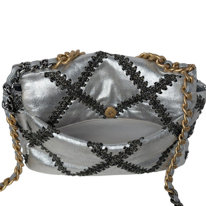 Chanel 2021 Metallic Calfskin Crochet Medium Chanel 19 Flap