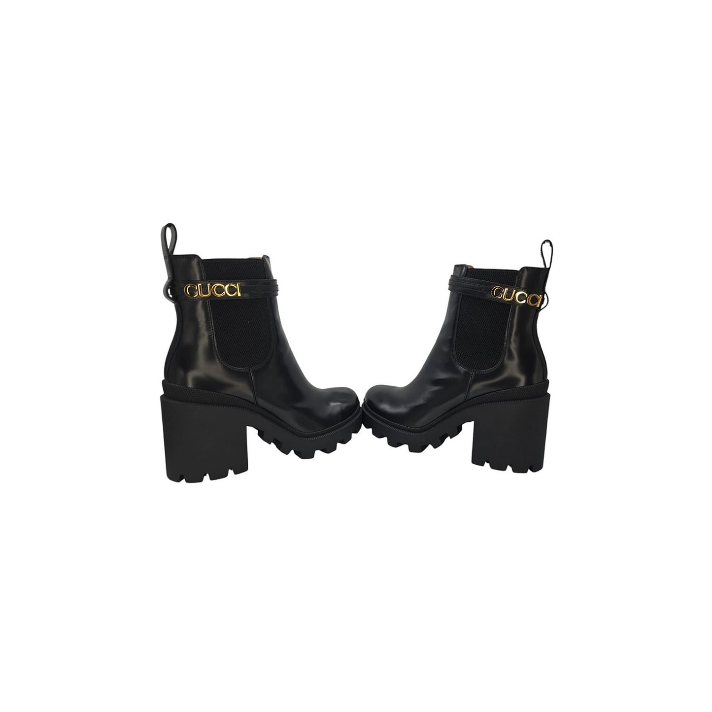 Gucci Chelsea Logo Strap High Heel Ankle Boots Sz 40.5