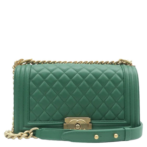 CHANEL Boy Medium Flap Quilted Leather Shoulder Bag Green