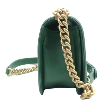 CHANEL Boy Medium Flap Quilted Leather Shoulder Bag Green