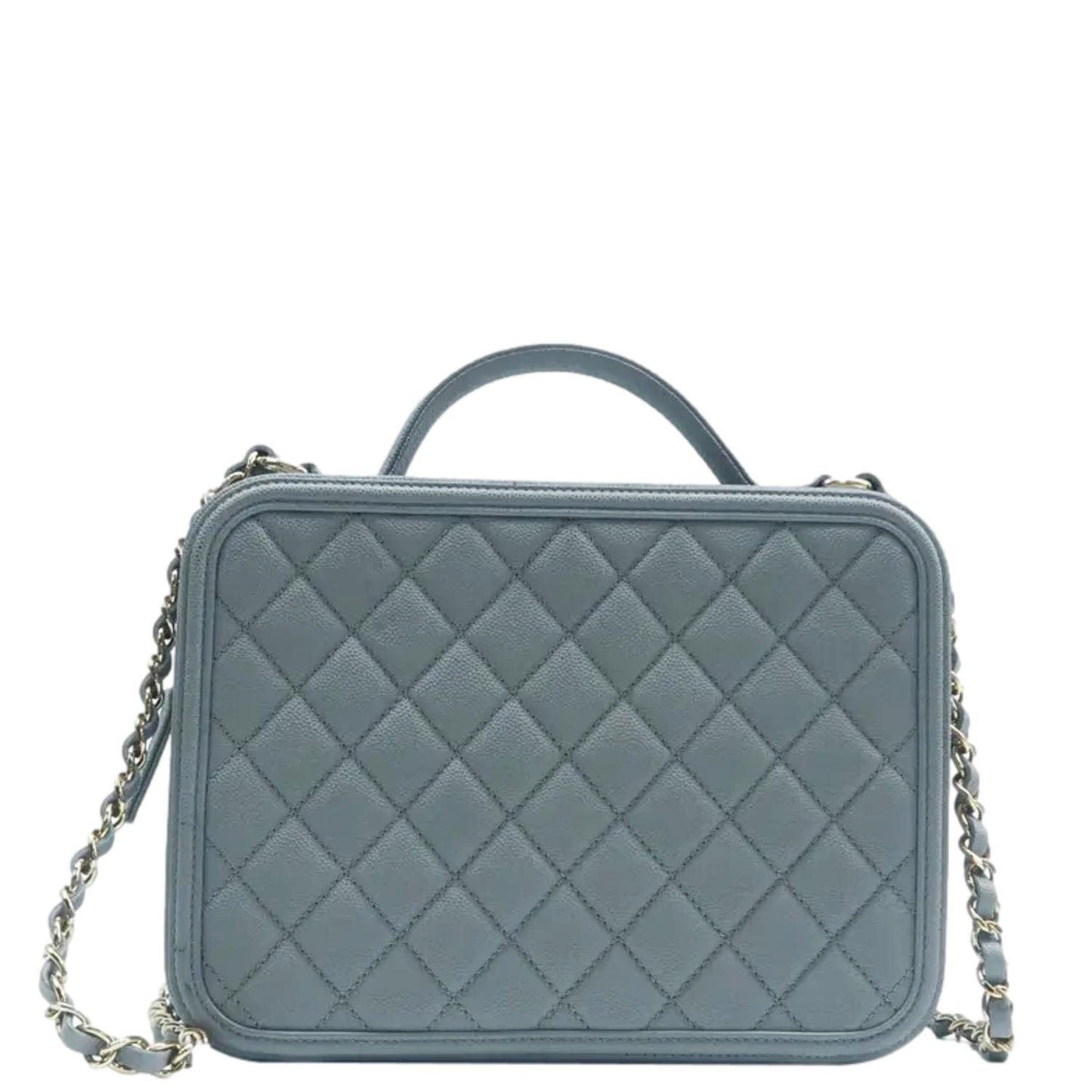 CHANEL Vanity Case Filigree CC Medium Caviar Quilted Shoulder Bag Grey
